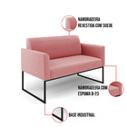 Sofá 2 Lugares Namoradeira Marisa Aço Industrial Preto Suede