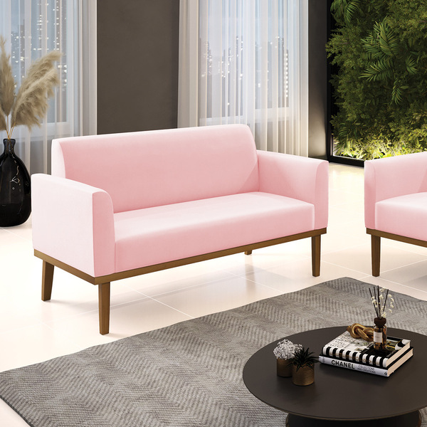 Sofá 2 Lugares Namoradeira Marisa Base Madeira Castanho Suede