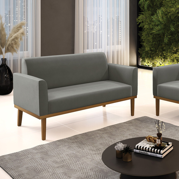Sofá 2 Lugares Namoradeira Marisa Base Madeira Castanho Suede