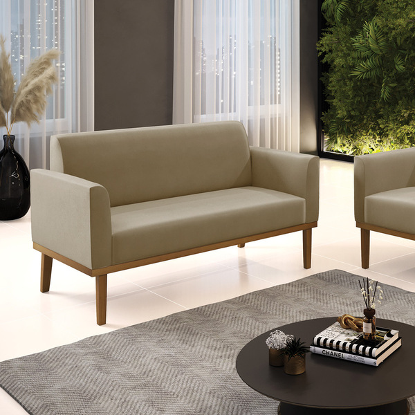 Sofá 2 Lugares Namoradeira Marisa Base Madeira Castanho Suede