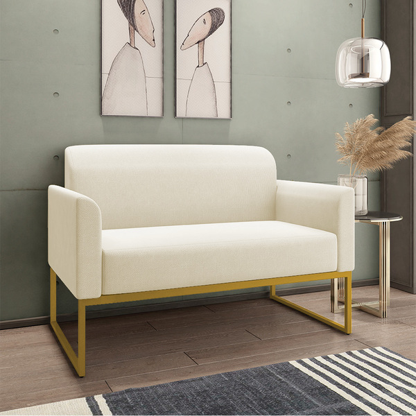 Sofá 2 Lugares Namoradeira Marisa Industrial Dourado Linho Ar