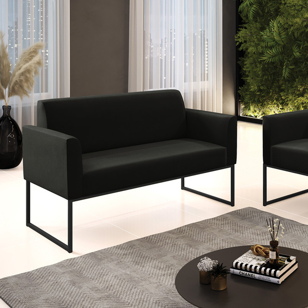 Sofá 2 Lugares Namoradeira Marisa Industrial Preto Suede Pret