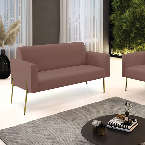 Sofá 2 Lugares Namoradeira Marisa Pé Aço Dourado Veludo D03 -