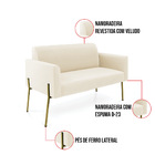 Sofá 2 Lugares Namoradeira Marisa Pé Aço Dourado Veludo D03 -