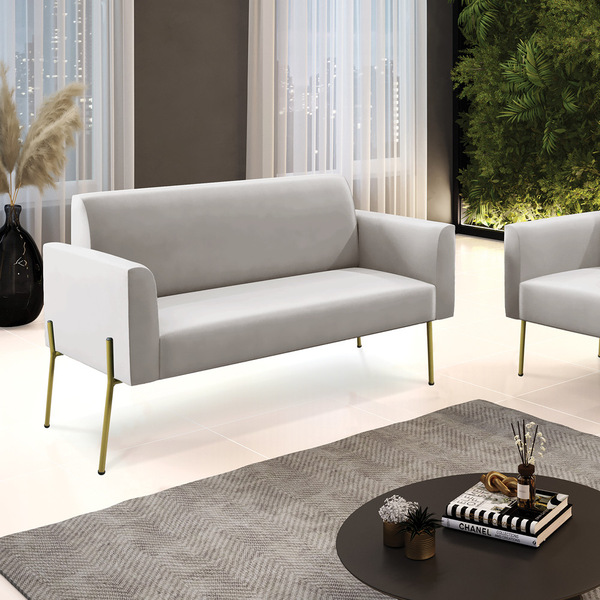 Sofá 2 Lugares Namoradeira Marisa Pé Aço Dourado Veludo D03 -