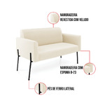 Sofá 2 Lugares Namoradeira Marisa Pé Aço Preto Veludo D03 - D