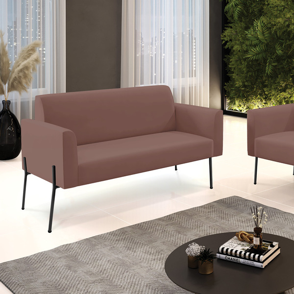 Sofá 2 Lugares Namoradeira Marisa Pé Aço Preto Veludo D03 - D