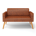 Sofá 2 Lugares Namoradeira Marisa Pé Palito Castanho Sintétic