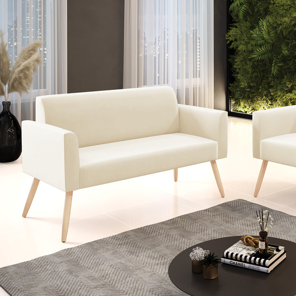 Sofá 2 Lugares Namoradeira Marisa Pé Palito Natural Veludo D0
