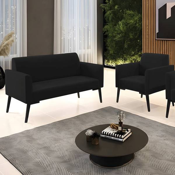 Sofá 2 Lugares Namoradeira Marisa Pé Villach Preto Veludo D03