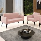 Sofá 2 Lugares Namoradeira Marisa Pé Villach Preto Veludo D03