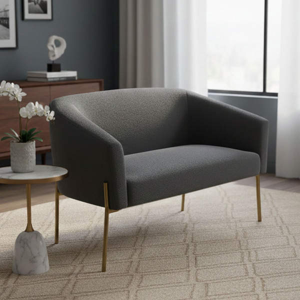 Sofá 2 Lugares Namoradeira Pé De Ferro Dourado Stella Bouclê