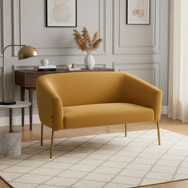 Sofá 2 Lugares Namoradeira Pé De Ferro Dourado Stella Bouclê