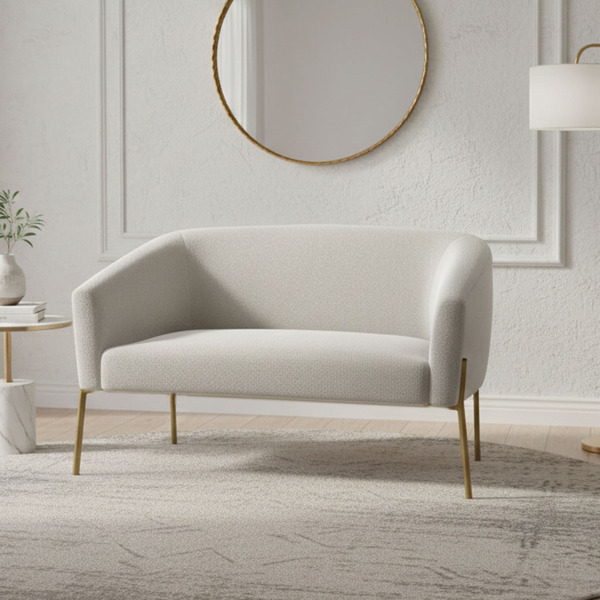 Sofá 2 Lugares Namoradeira Pé De Ferro Dourado Stella Bouclê