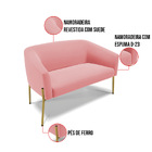 Sofá 2 Lugares Namoradeira Pé De Ferro Dourado Stella Suede R