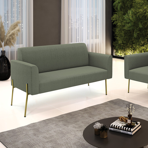 Sofá 2 Lugares Namoradeira Pé Ferro Dourado Marisa Bouclê D03