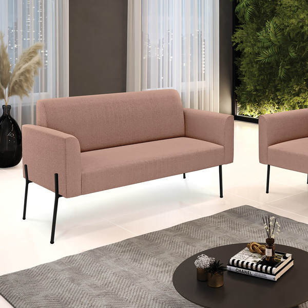 Sofá 2 Lugares Namoradeira Pé Ferro Preto Marisa Bouclê Rosê