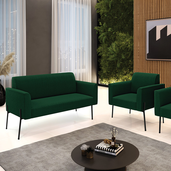 Sofá 2 Lugares Namoradeira Pé Ferro Preto Marisa Bouclê Verde