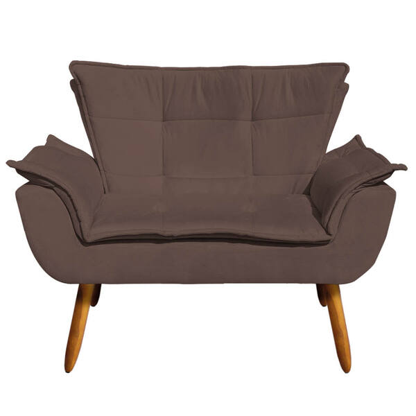 Sofá 2 Lugares Namoradeira Pé Palito Castanho Opala Suede Mar