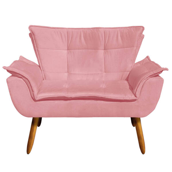 Sofá 2 Lugares Namoradeira Pé Palito Castanho Opala Suede Rosê