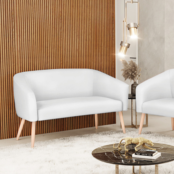 Sofá 2 Lugares Namoradeira Stella Pé Palito Natural Sintético