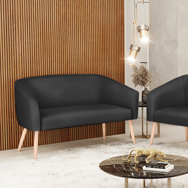 Sofá 2 Lugares Namoradeira Stella Pé Palito Natural Sintético