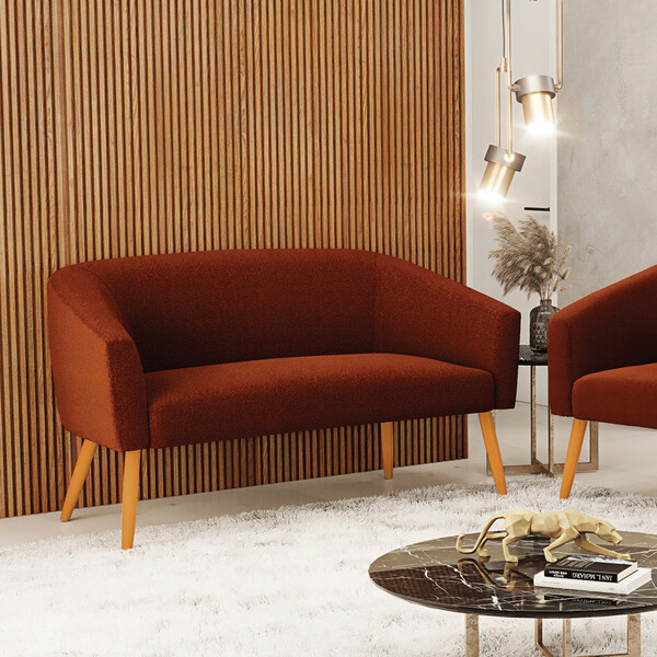 Sofá 2 Lugares Namoradeira Stella Pés Palito Castanho Bouclê