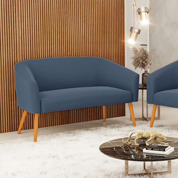 Sofá 2 Lugares Namoradeira Stella Pés Palito Castanho Suede D