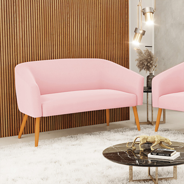 Sofá 2 Lugares Namoradeira Stella Pés Palito Castanho Suede D