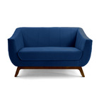 Sofá 2 Lugares Odeon D07 140cm Base Madeira Veludo Marinho -