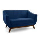 Sofá 2 Lugares Odeon D07 140cm Base Madeira Veludo Marinho -