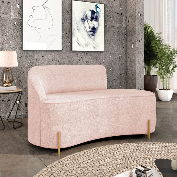 Sofá 2 Lugares Orgânico 140cm Pé Dourado Morgan Bouclê Rosê