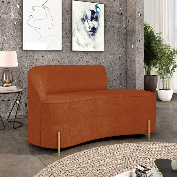 Sofá 2 Lugares Orgânico 140cm Pé Dourado Morgan Bouclê Terra