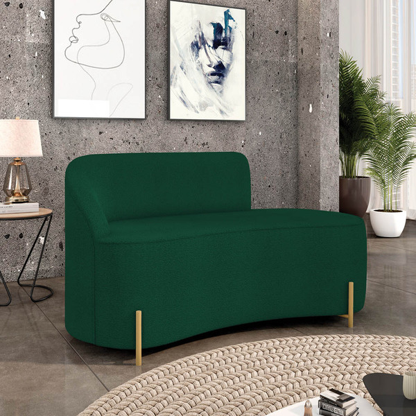 Sofá 2 Lugares Orgânico 140cm Pé Dourado Morgan Bouclê Verde