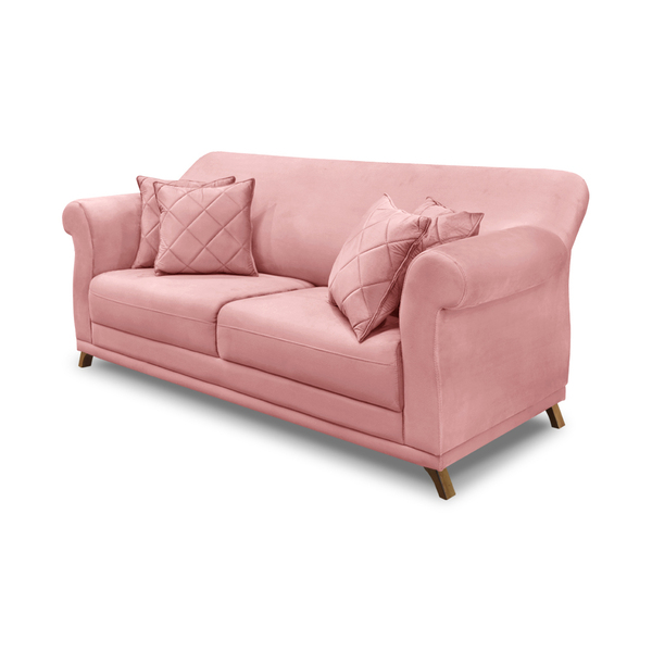 Sofá 2 Lugares Pé De Madeira Julieta 160 Cm Veludo Rosa S04 -