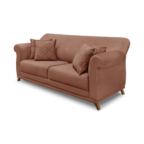 Sofá 2 Lugares Pé De Madeira Julieta 180 Cm Veludo Cobre S04