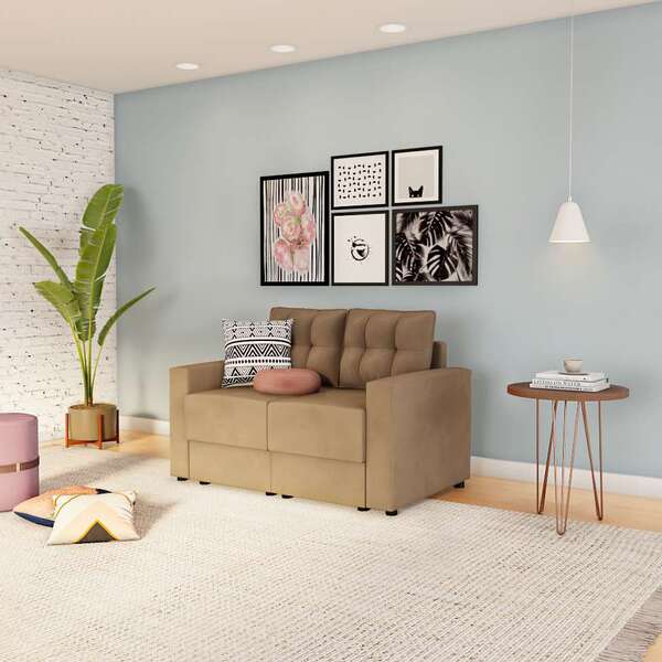 Sofá 2 Lugares Retrátil Aquisgrana Suede Bege 140 Cm