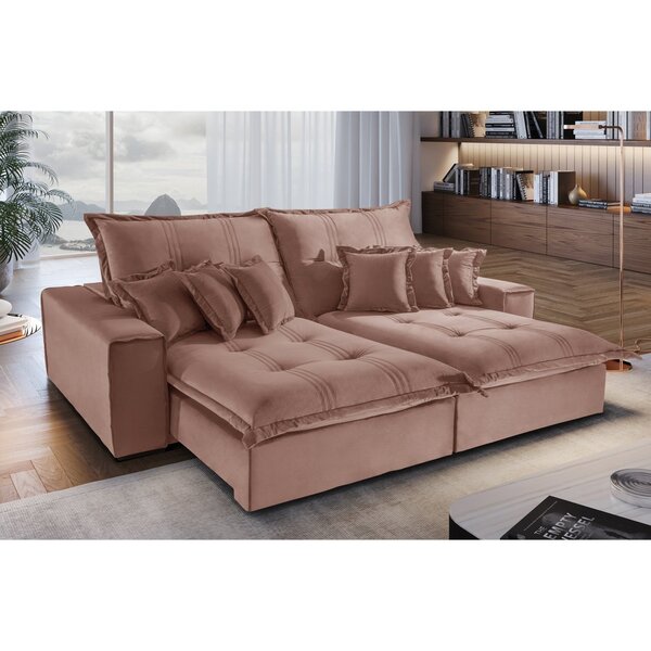 Sofá 2 Lugares Retrátil E Reclinável 200cm Noronhat  Rosa