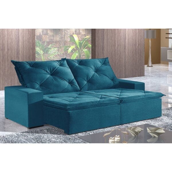Sofá 2 Lugares Retrátil E Reclinável 230cm Plutão  Azul Jolie