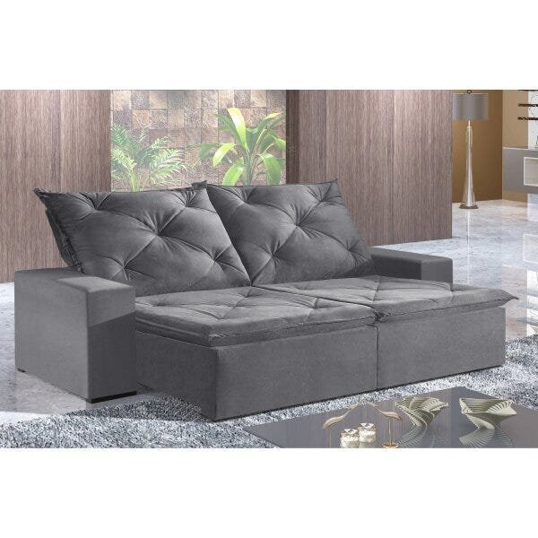 Sofá 2 Lugares Retrátil E Reclinável 230cm Plutão  Cinza Suede