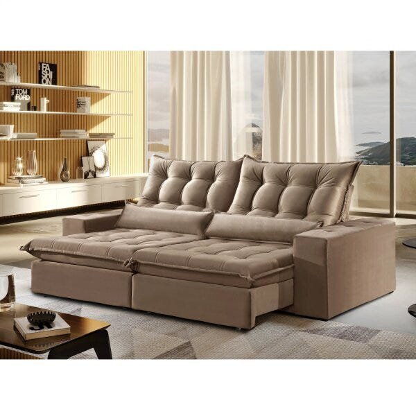 Sofá 2 Lugares Retrátil E Reclinável 230cm Vênus  Bege Suede