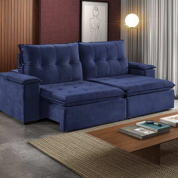 Sofá 2 Lugares Retrátil E Reclinável 250cm Pinheiros  Azul