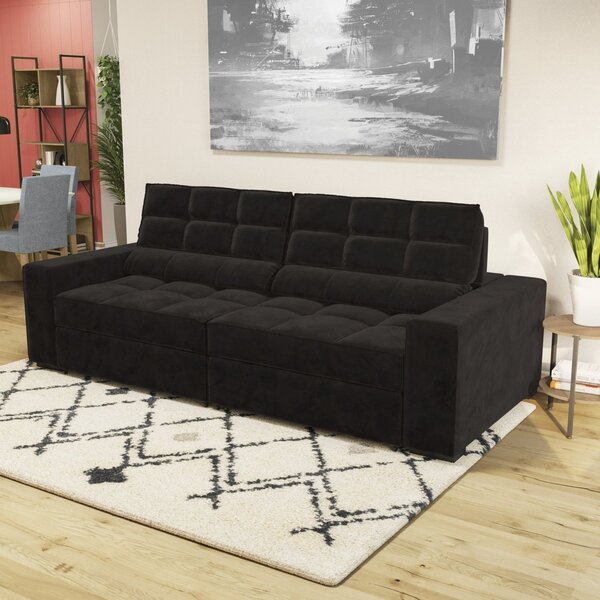 Sofá 2 Lugares Retrátil E Reclinável 268cm Deluxe  Preto