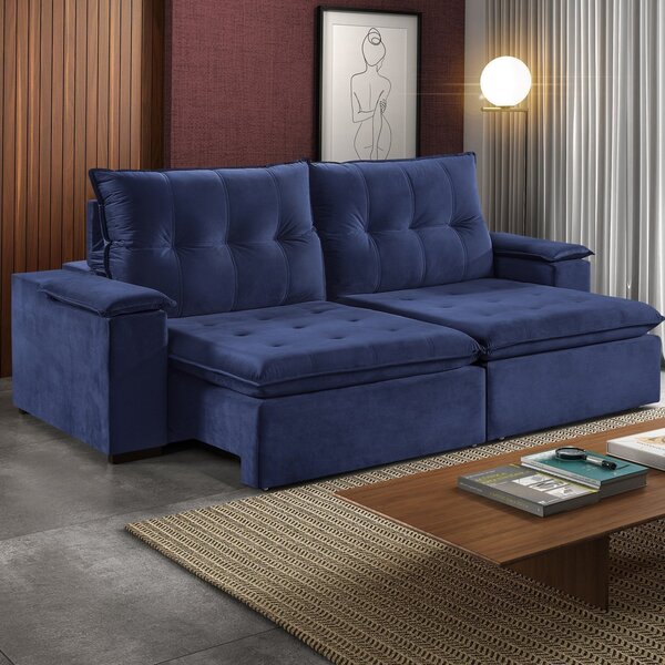 Sofá 2 Lugares Retrátil E Reclinável 290cm Pinheiros  Azul