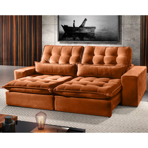 Sofá 2 Lugares Retrátil E Reclinável Bruna 2.10m Veludo Terra