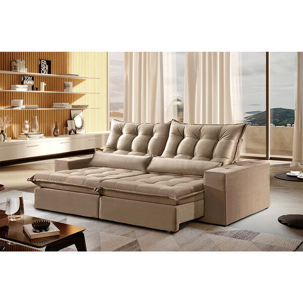 Sofá 2 Lugares Retrátil E Reclinável Venus 2.00m Veludo Palha