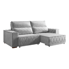 Sofá 2 Lugares Retrátil Gana 180 Cm Veludo Cinza Pés De Madei