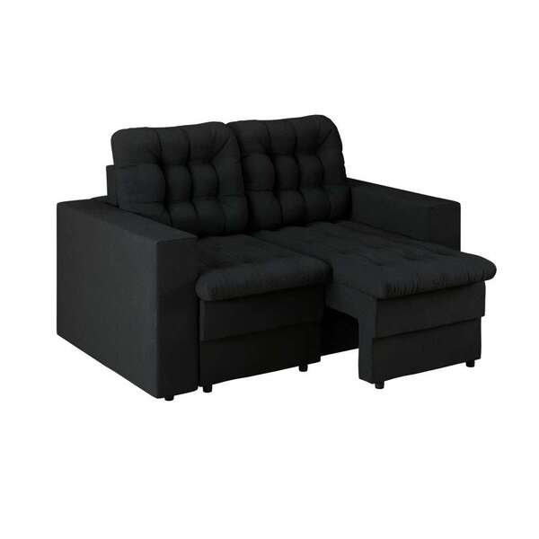 Sofá 2 Lugares Retrátil Lubeck Plush Suede Preto 140 Cm