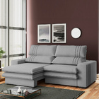 Sofá 2 Lugares Retrátil Noruega 270 Cm Veludo Cinza Pés Tabac