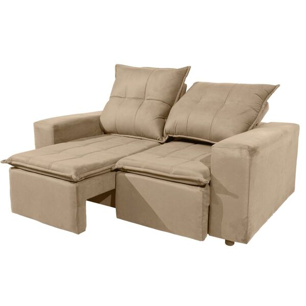 Sofá 2 Lugares Retrátil Reclinável Veneza 166cm Veludo Bege